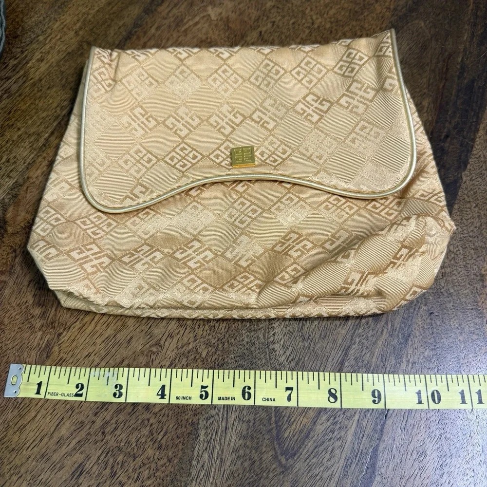 Vintage Givenchy Monogram Organza Fragrance Gold Cosmetic Pouch Bag Gold Logo